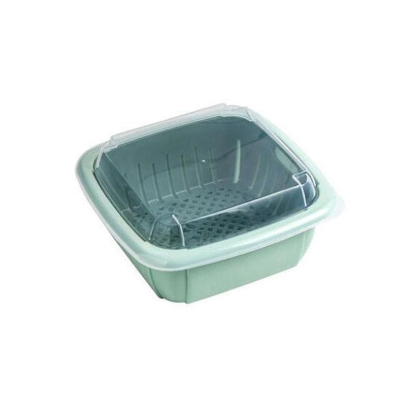 Hộp đựng thực phẩm có rổ nhựa và nắp đậy đa năng khay chậu vuông 2 lớp 3 trong 1 để đồ thức ăn rau củ