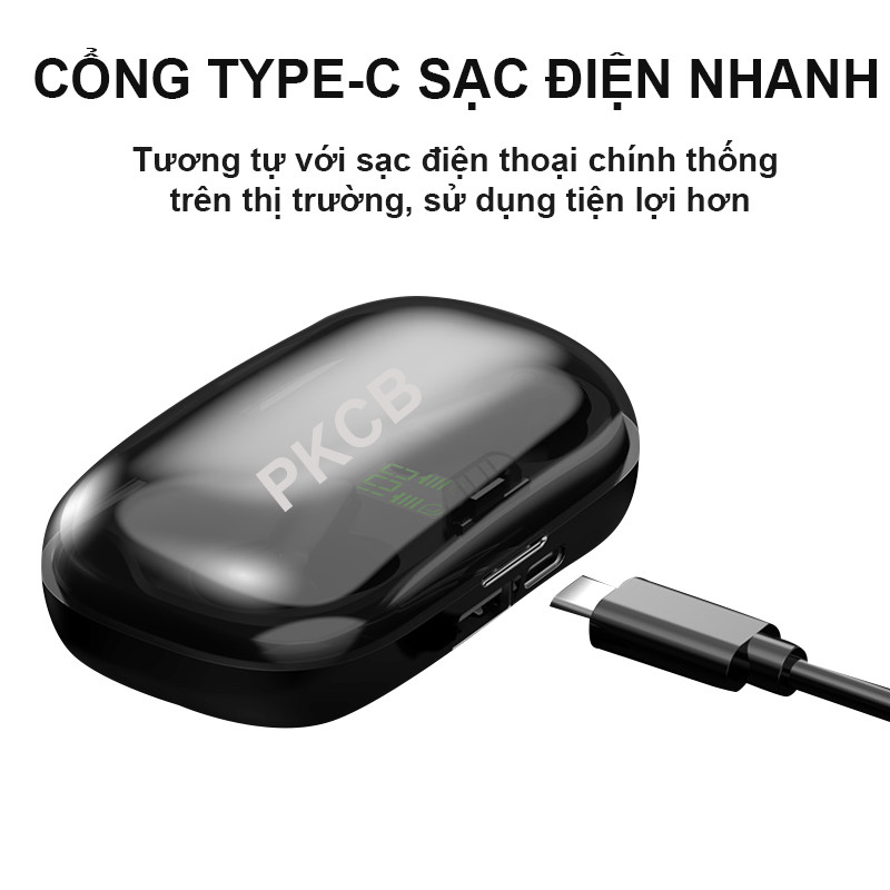 Tai nghe bluetooth nhét tai không dây TWS Stereo HiFi IPX5 Tai nghe Bluetooth chống nước Tai nghe 5.0 Giảm nhiễu cảm ứng - Hàng Chính Hãng PKCB