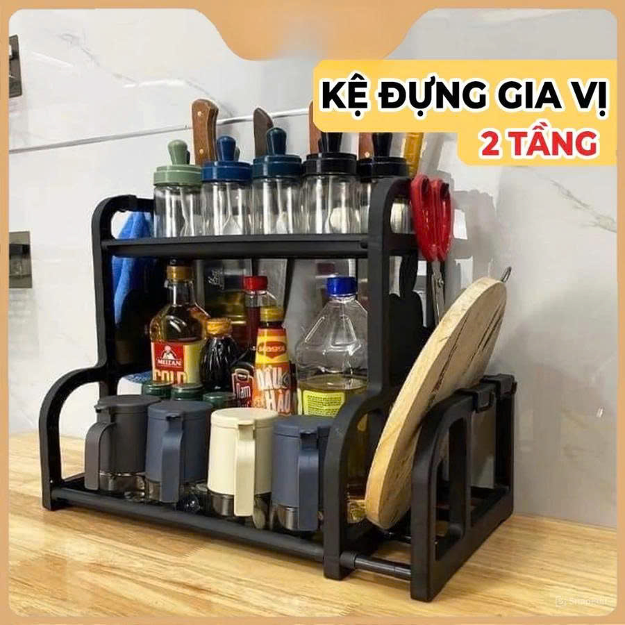 Kệ Gia Vị  2 Tầng Nhà Bếp Đa Năng, Tối Ưu Hoá Không Gian Bếp Nhà Bạn