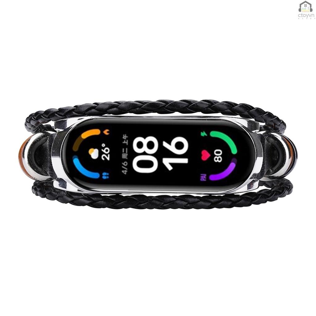 Dây đeo thay thế chất liệu da phong cách dân tộc cho Xiaomi Mi Band 6/6 NFC Mi Band 5