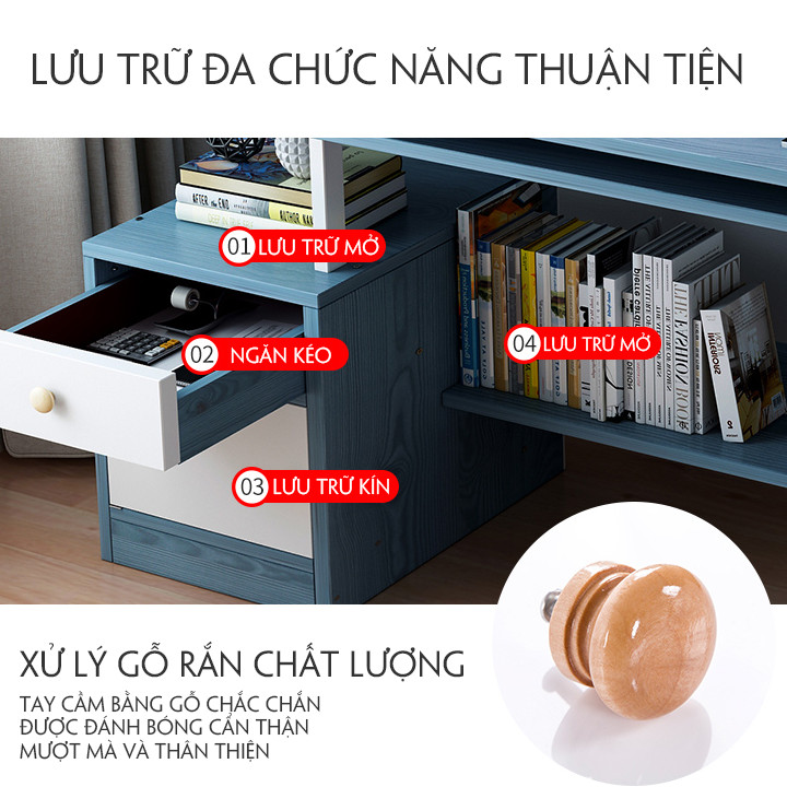 Bàn làm việc - Bàn để máy tính cây có ngăn chứa đồ - Giao màu ngẫu nhiên