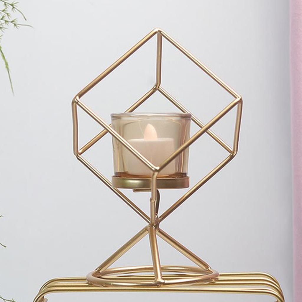 Nordic Style Geometric Candle Holder Stand with Glass Cup Golden