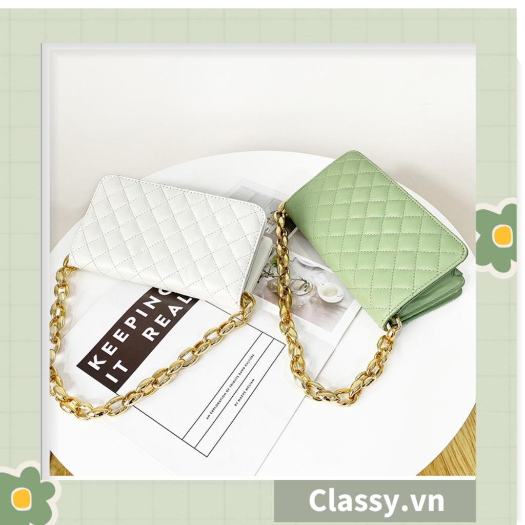 TÚI KẸP NÁCH nữ Classy CLASSIC, HÌNH HỘP VUÔNG HOẠ TIẾT CHẦN Ô, KHÓA XÍCH VÀNG TO BẢN RẤT SANG T594