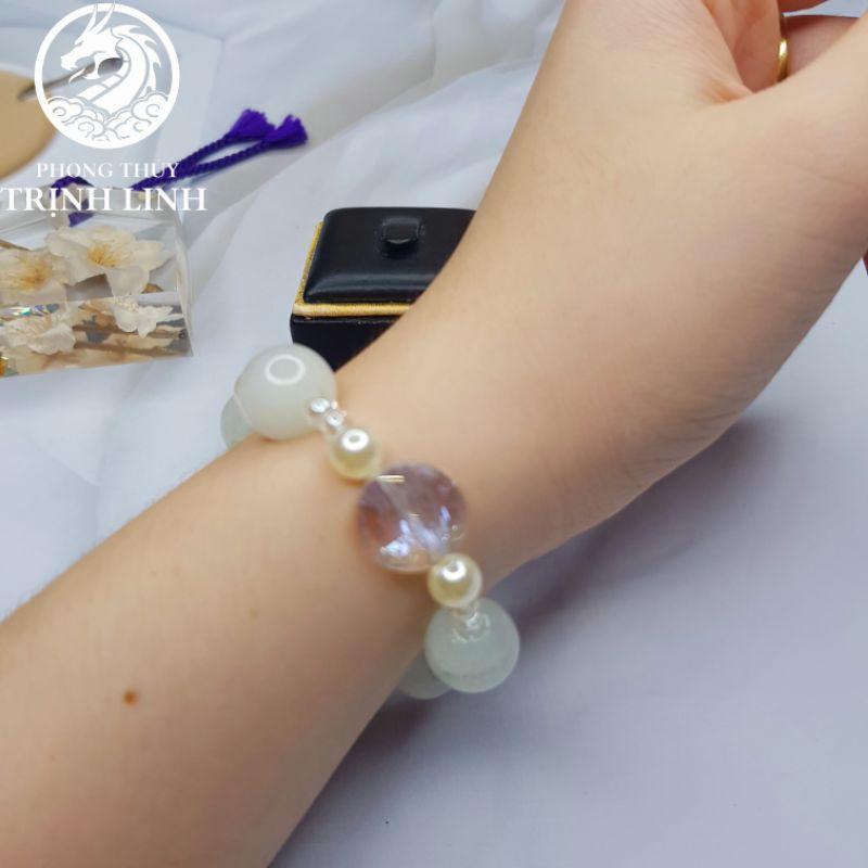 VÒNG CHUỖI PHA LÊ TRÒN MIX HẠT TRẮNG ĐỤC SIZE 12LY