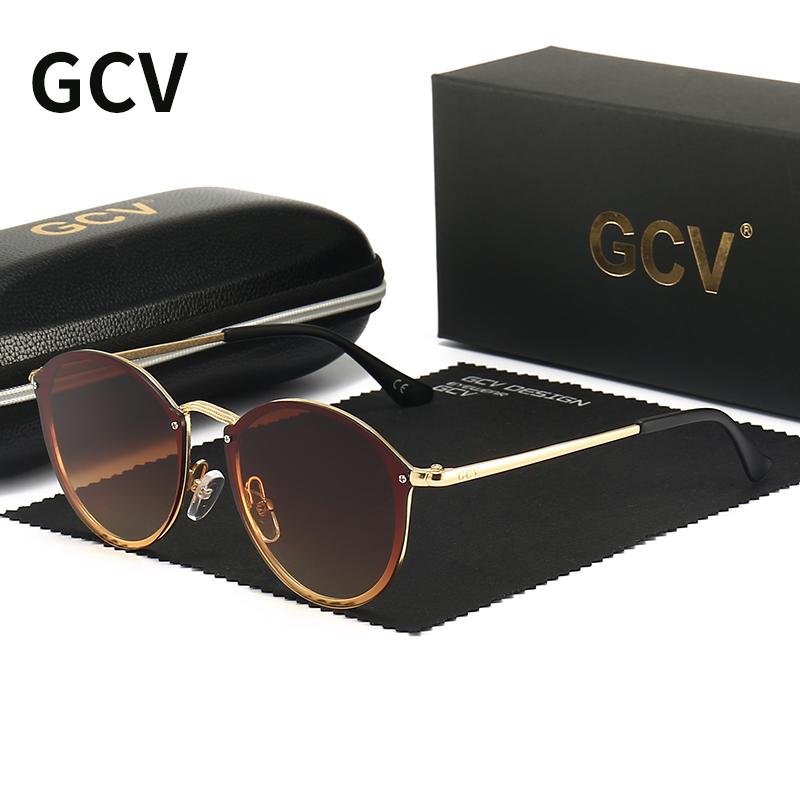 GCV Tròn Cổ Điển Mắt Mèo Kính Mát Nam Nữ Tướng GM Bướm Uv400 Kính Chống Nắng Cho Nguyệt San Lunette De Soleil Homme Kim Loại khung