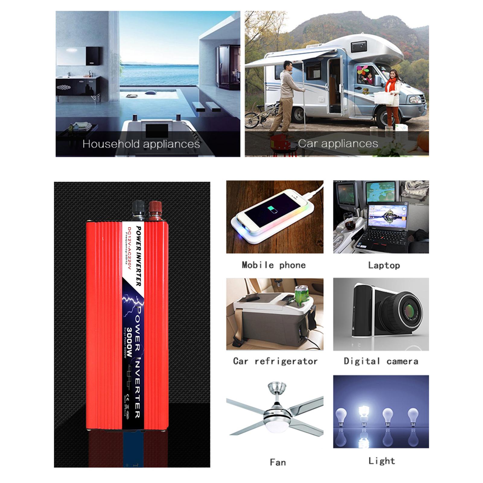 Solar Power Inverter Modified Sine Wave Power Inverter 1500W/3000W DC 12V to 220V-240V AC Power Inverter Dual USB Port for RV Car