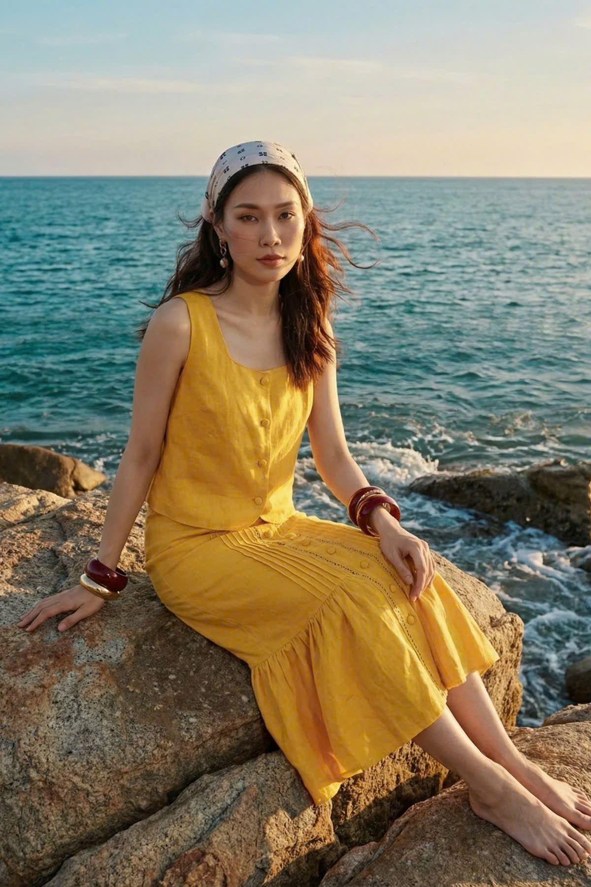 Áo Croptop Linen Vàng Tràng An TOP229 thời trang thiết kế Hity