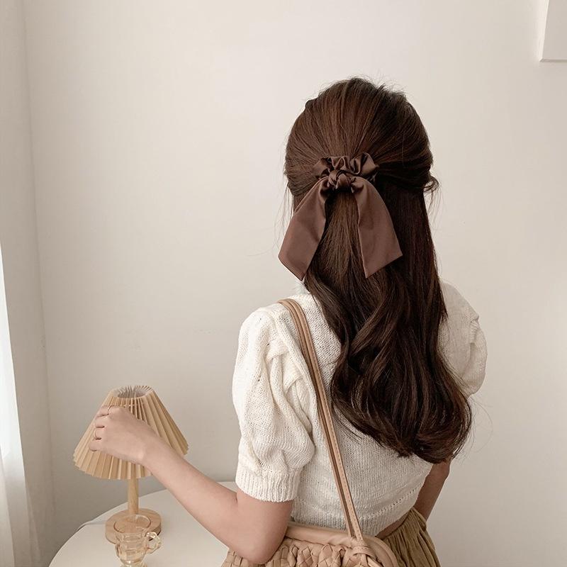 Dây cột tóc scrunchies phối dải lụa dài sang trọng, cột tóc scrunchies phối dải lụa nhiều màu