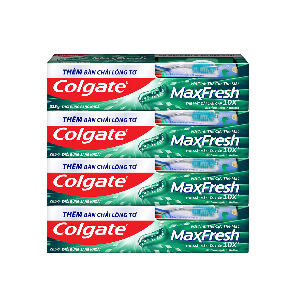 Bộ 4 Kem đánh răng Colgate the mát thổi bùng sảng khoái Maxfresh 230g tặng bàn chải đánh răng lông tơ