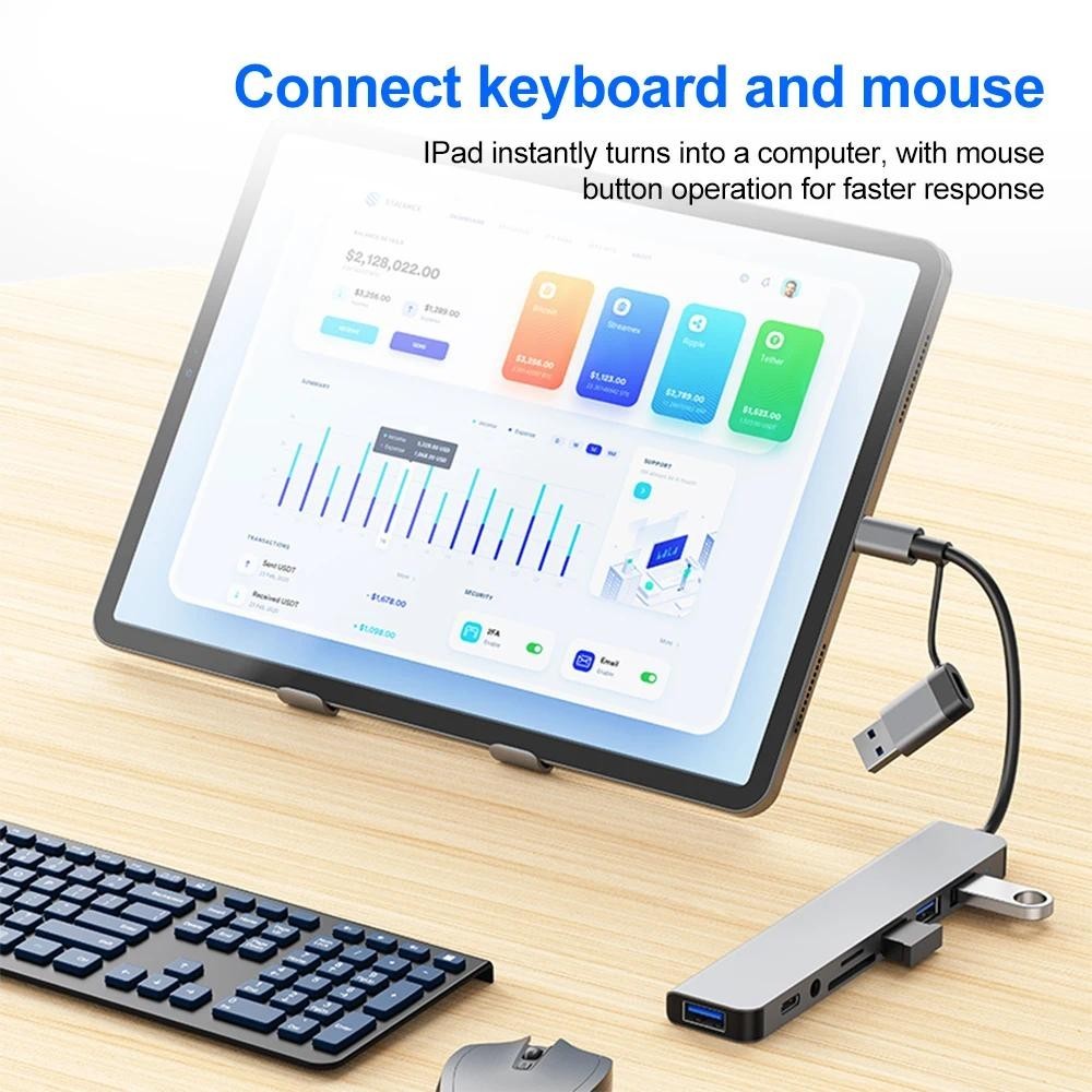 Bộ Chuyển Đổi Hub USB C Hub 8 Trong 1 Type C 3.1 Sang USB 3.0/ Type C/ Đọc Thẻ SD / TF Cho MacBook Notebook Laptop Máy Tính-Hàng Chính Hãng