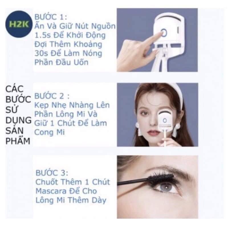 Máy uốn mi điện thông minh , Kẹp bấm mi nhỏ gọn đa năng có tự động sạc điện cổng USB