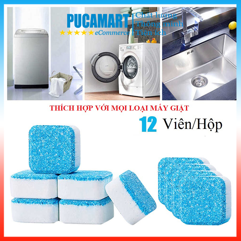 Hộp 12 Viên Tẩy Vệ Sinh Lồng Máy Giặt, Viên Sủi Diệt Khuẩn, Tẩy Sạch Cặn Bẩn - PucaMart