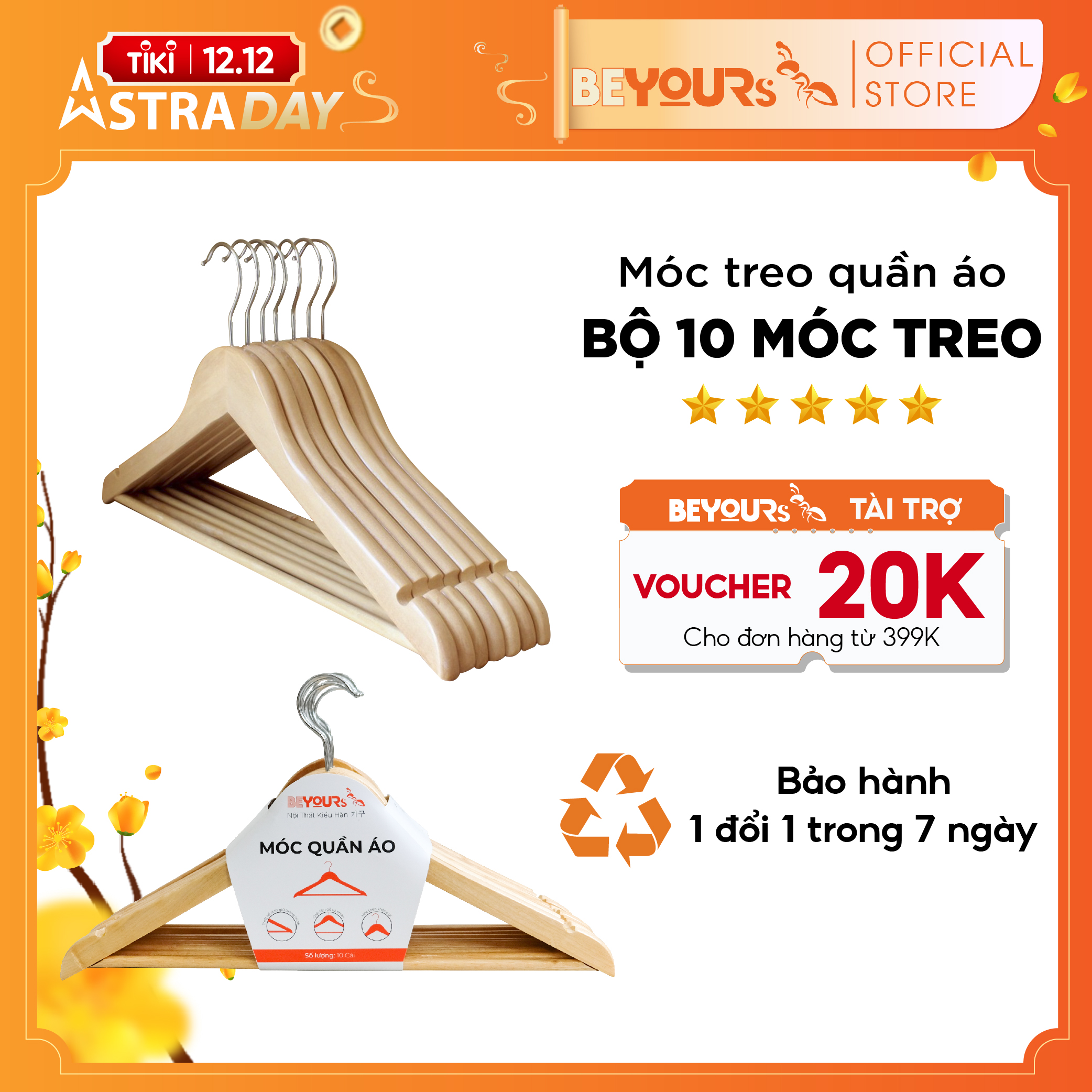 10 Móc Treo Quần Áo Đồ Gỗ BEYOURs - Móc Phơi Đồ - Nội Thất Phòng Ngủ