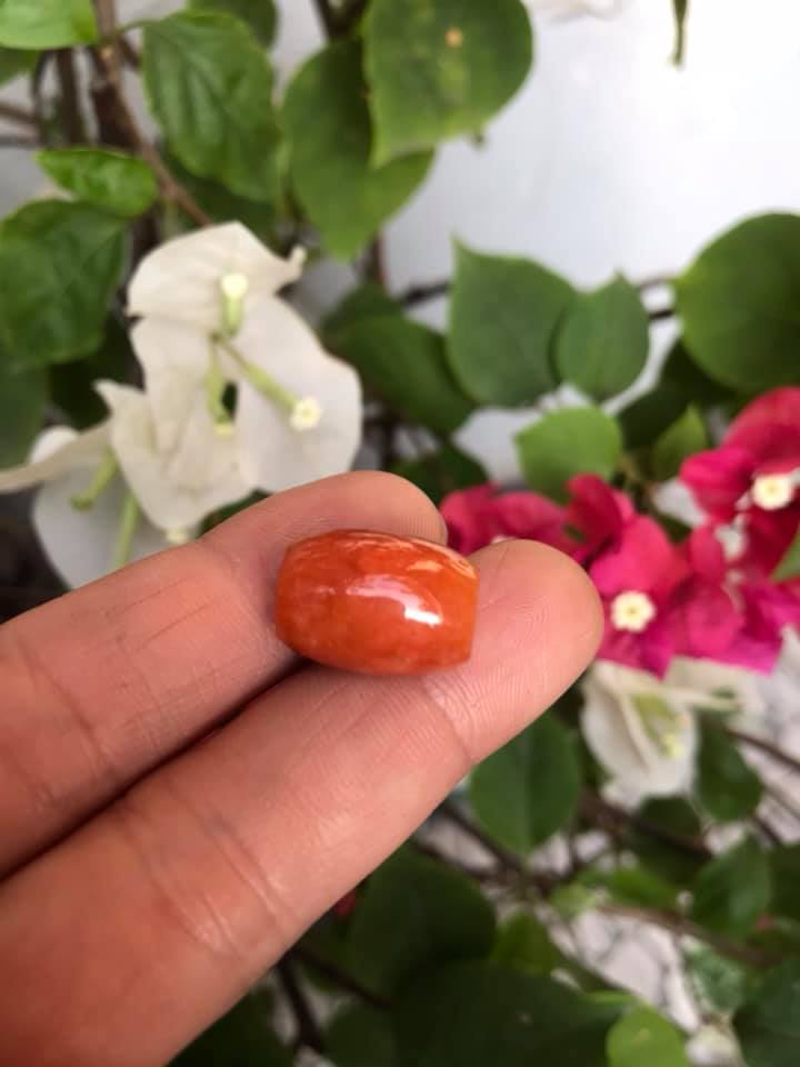 HẠT LU ĐÁ CẨM THẠCH TỰ NHIÊN ĐỎ CAM BÓNG ĐẸP LÀM MẶT DÂY CHUYỀN và PHỐI VÒNG TAY NỮ MỆNH HỎA THỔ Size HẠT LU Dài 16mm x dầy 12mm