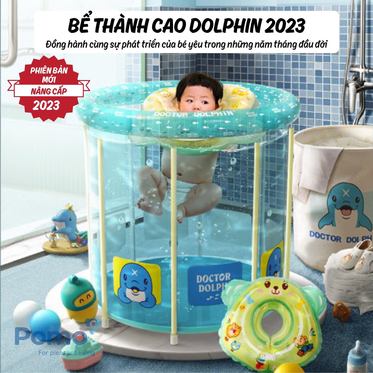 Bể bơi cao thành cho bé kèm phao đỡ cổ - Họa tiết ngẫu nhiên