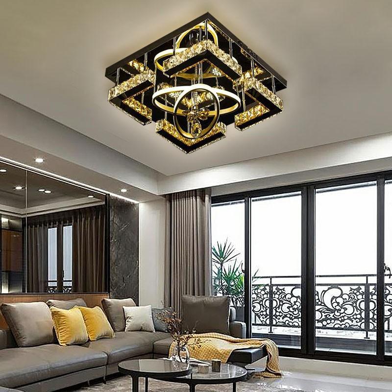 Đèn mâm pha lê vuông hiên đại cao cấp, trang trí phòng khách, hội trường hiện đại sang trọng-