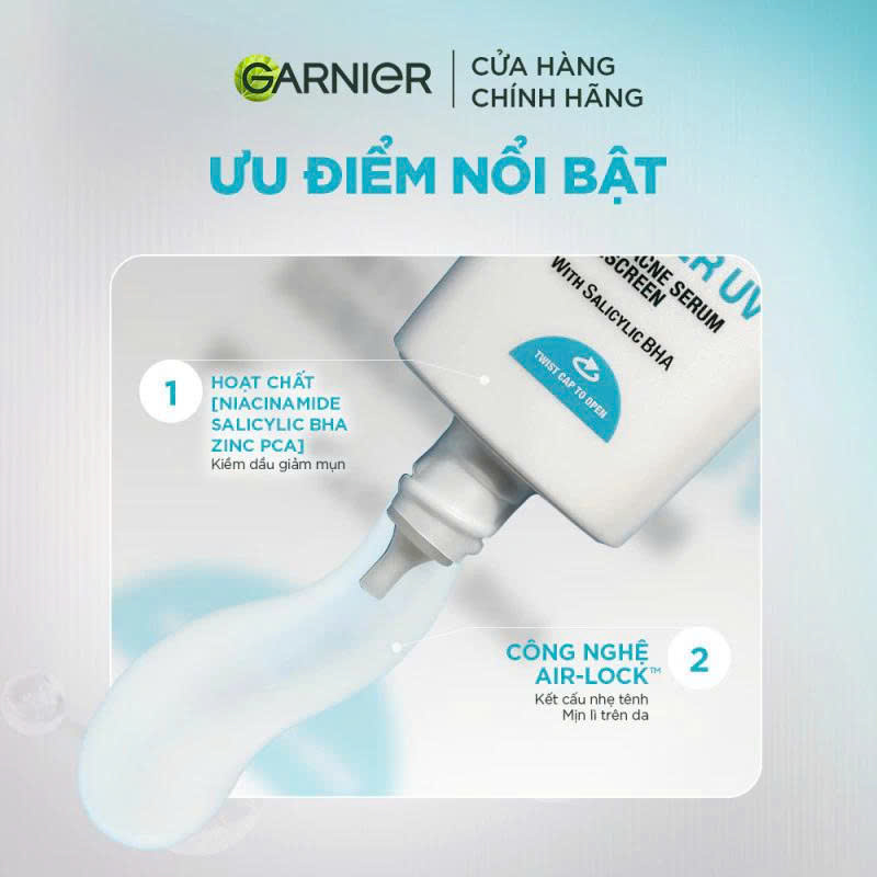 Kem Chống Nắng Garnier Phổ Rộng Kiềm Dầu Đến 12H &amp; Hỗ Trợ Giảm Mụn Spf 50+PA++++ 30ML