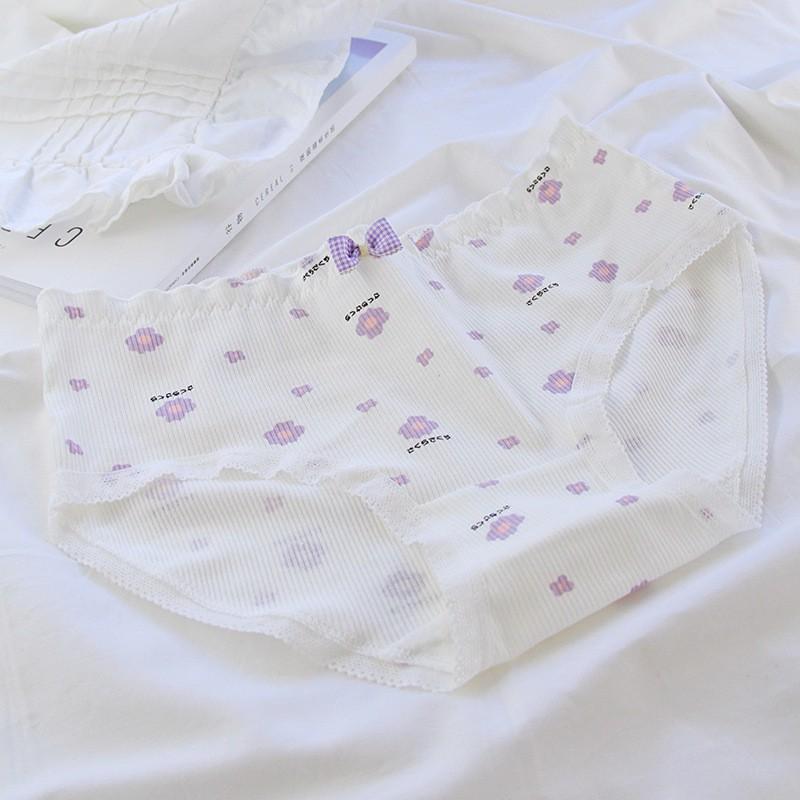 Quần Lót Cotton Co Dãn 4 Chiều Hoa 5 Cánh Tím Pastel