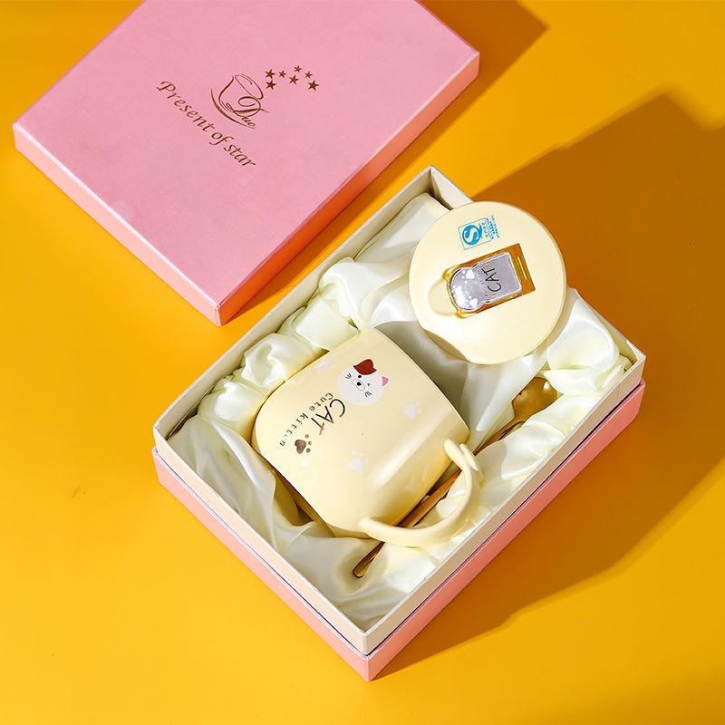 Món Quà Sinh Nhật Tốt Nhất Cốc Sáng Tạo Mèo Hoạt Hình Cốc Sứ Có Nắp Thìa Cốc Nước Bé Gái In Hàn Quốc Cốc Cà Phê