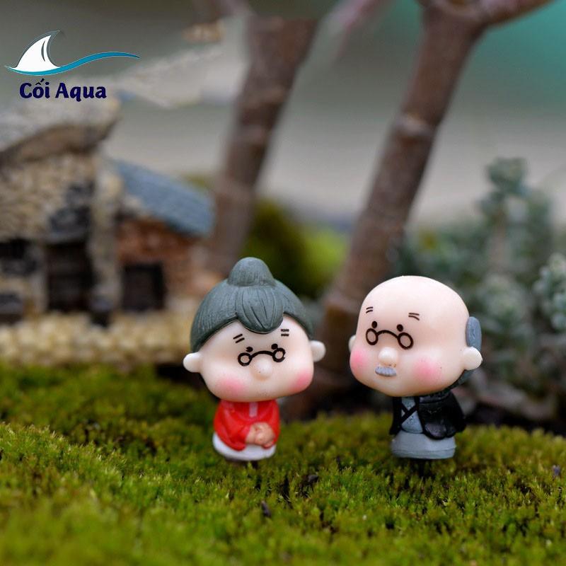 Tiểu cảnh Terrarium ️ Cặp đôi ông bà đứng mini tiểu cảnh trang trí sen đá, sân vườn, bể cá, bể terrarium