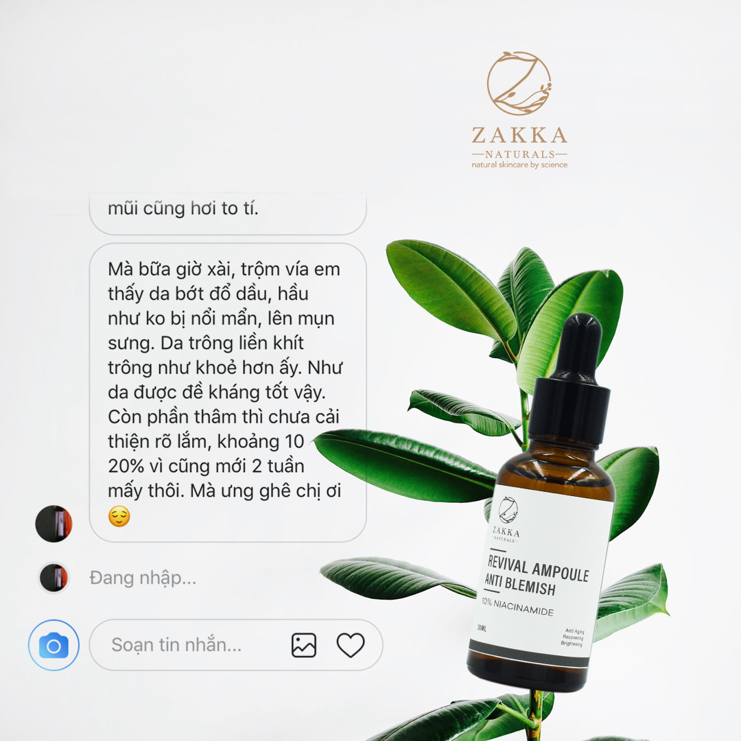 Serum Niacinamide Trắng Da, Giảm Thâm Mụn, Giảm Mụn, Cấp Nước, Giữ Ẩm, Chống Lão Hóa Phục Hồi Da Revival Ampoule Anti Blemish With 10% Niacinamide 30ml - Zakka Naturals