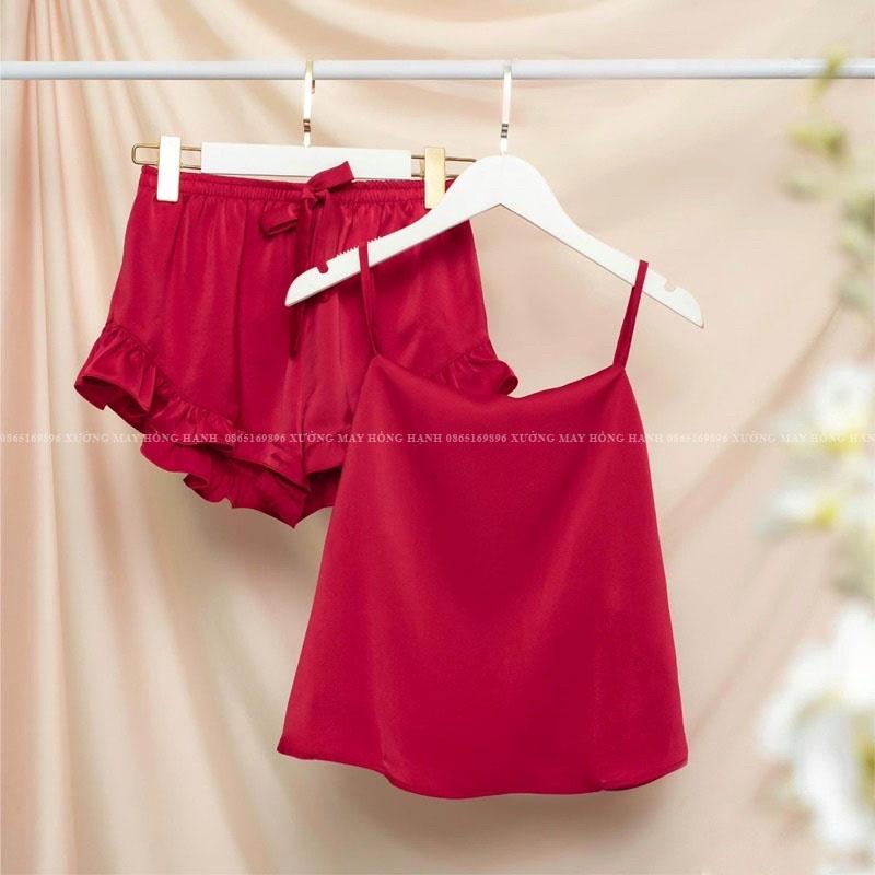 Bộ đồ ngủ sexy mặc nhà, bộ lụa hai dây cao cấp HB06