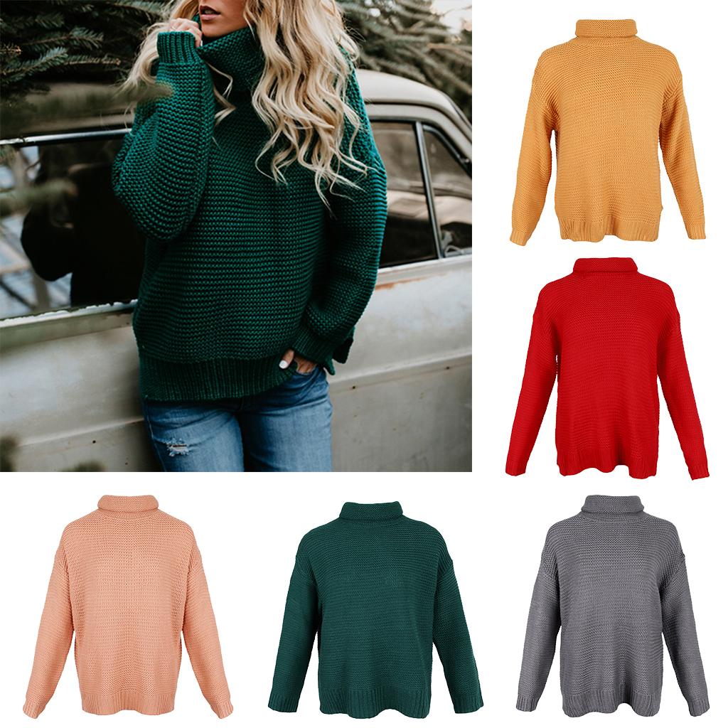 Women's Casual High Turtleneck Chunky Knit Sweater Oversized Pullover