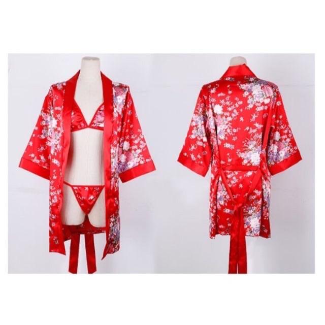 Set bikini kèm áo choàng phong cách kimono Nhật Bản T168