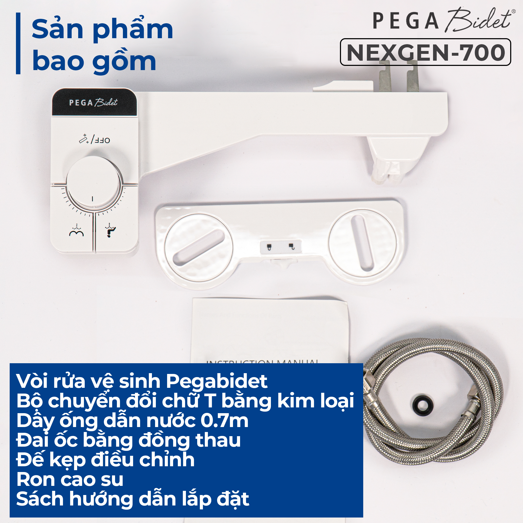 Vòi Xịt Rửa Vệ Sinh Thông Minh PEGA Bidet NEXGEN-700 Thế Hệ Mới, 2 Vòi Rửa Có Chức Năng Chuyên Dụng Cho Nữ, Dễ Lắp Đặt, Rất cần cho Trẻ Em, Người Già và Phụ Nữ Mang Thai - Thương Hiệu Mỹ