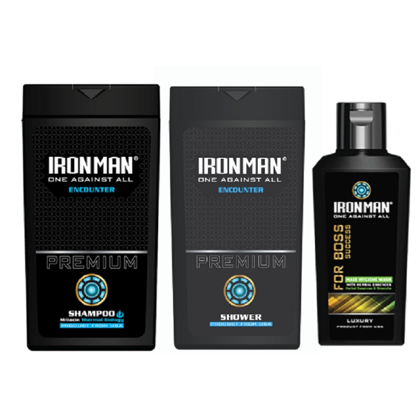 Dầu gội hương nước hoa nam + Sữa tắmdành cho da nhờn mụn  Ironman Encounter 380g + Dung dịch vệ sinh nam tinh chất thảo dược Ironman for Boss 120g