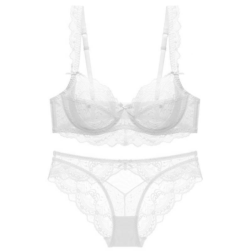 Logirlve Mới Siêu Mỏng Áo Ngực Áo Quần Lót Plus Kích Thước D E Cup Thêu Nữ Lót Ren Trắng Lót Ren Khoét Hở