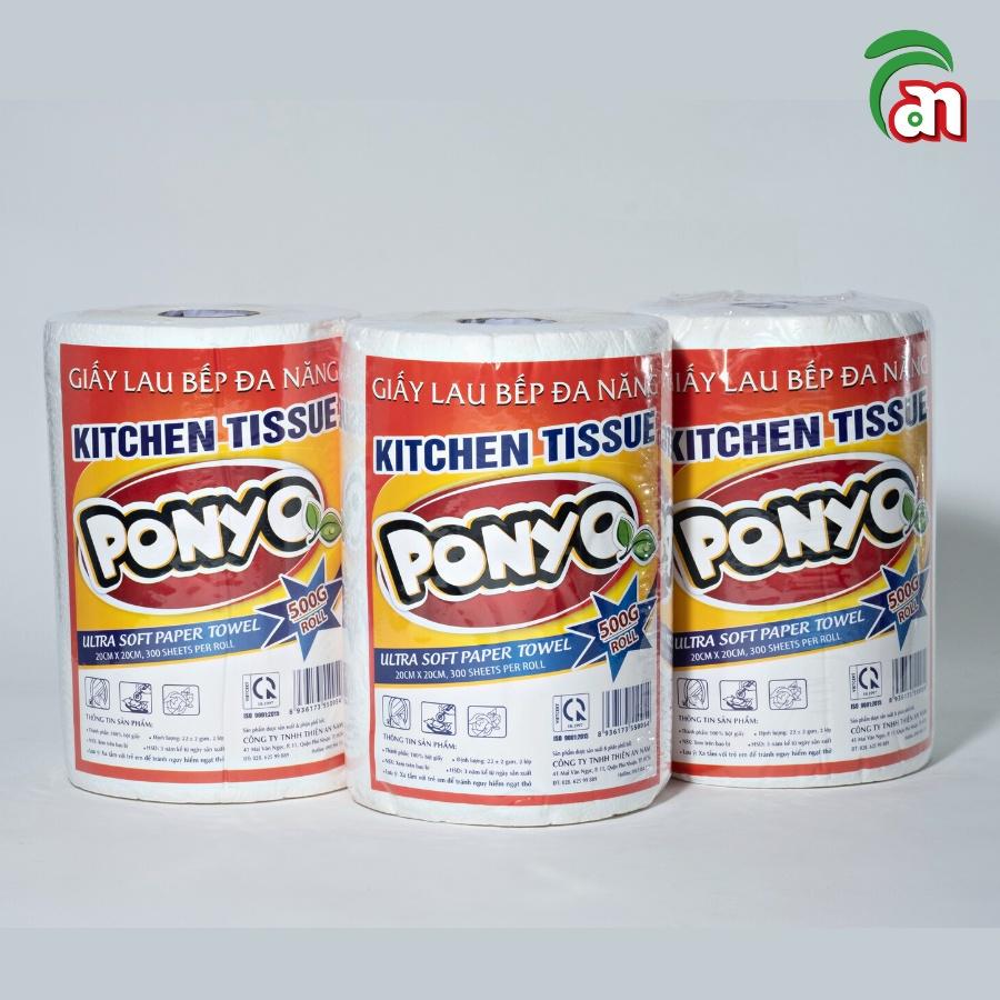 Khăn giấy lau bếp cao cấp PONYO 2 lớp 500g, khăn giấy khô siêu dai dùng thay khăn giấy ướt - Thiên An Nam paper