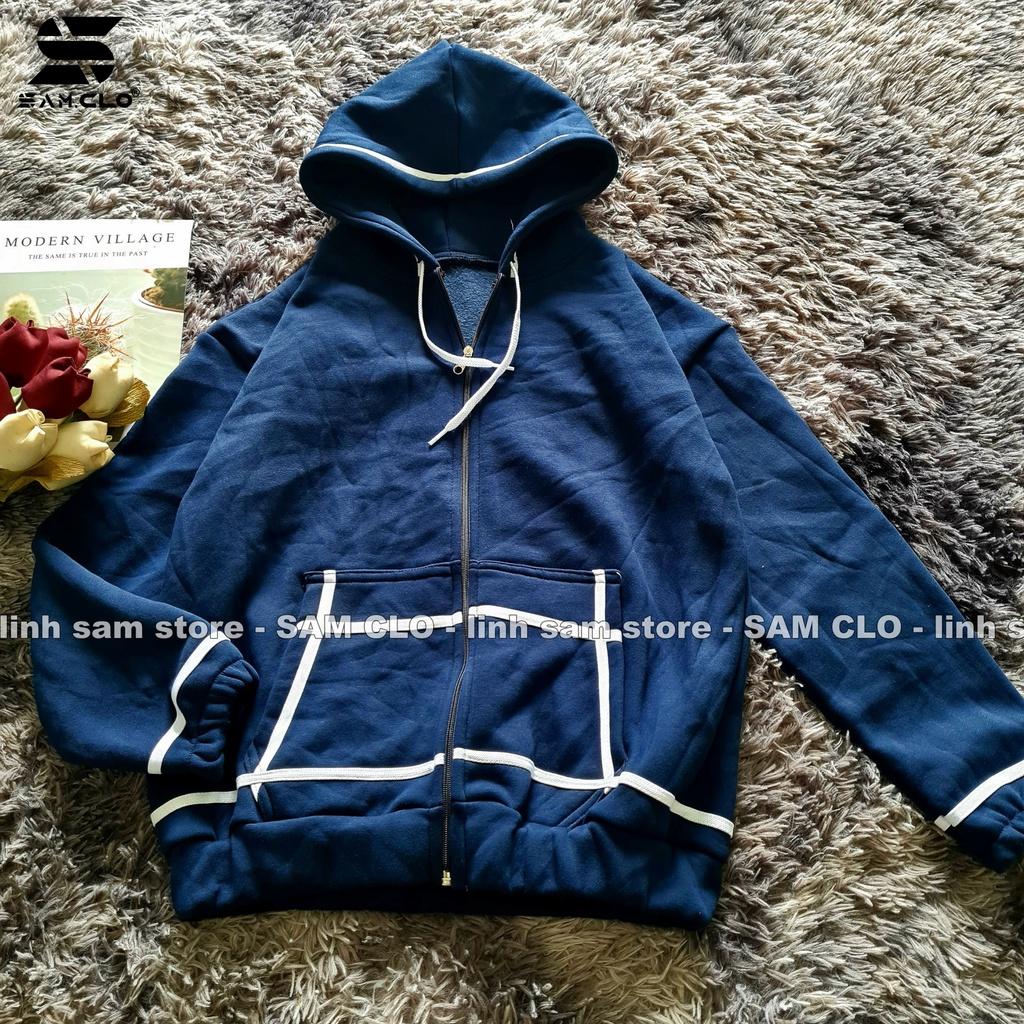 Áo khoác nỉ SAM CLO có mũ khóa kéo freesize nữ dáng unisex CÓ BO VIỀN TRẮNG