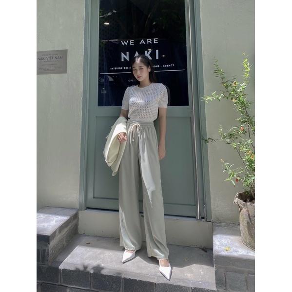 Quần culottes suông nữ tăm dài rút dây bụng 72q08 by germe