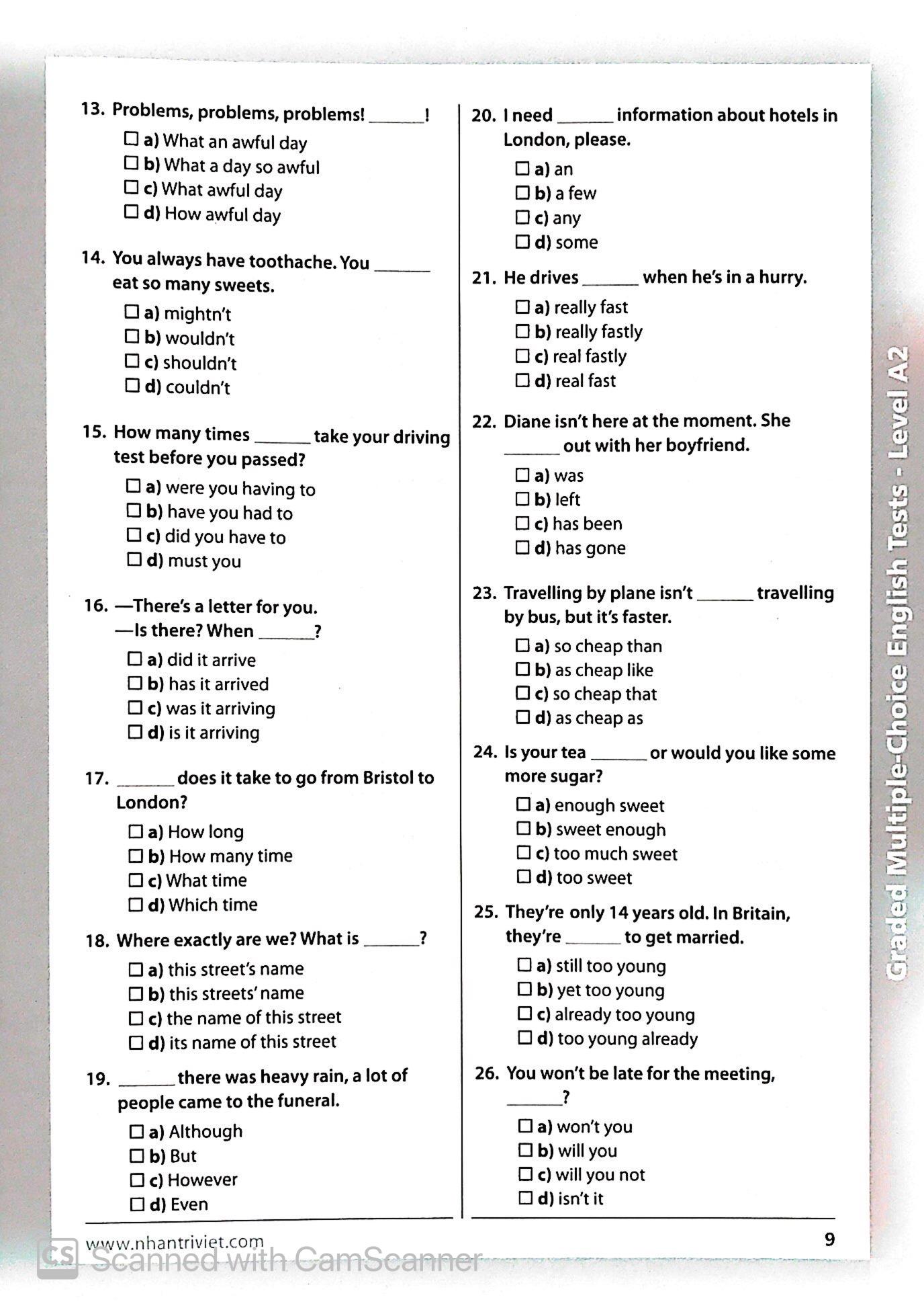 Graded Multiple - Choice English Test Level A2 (Không CD)