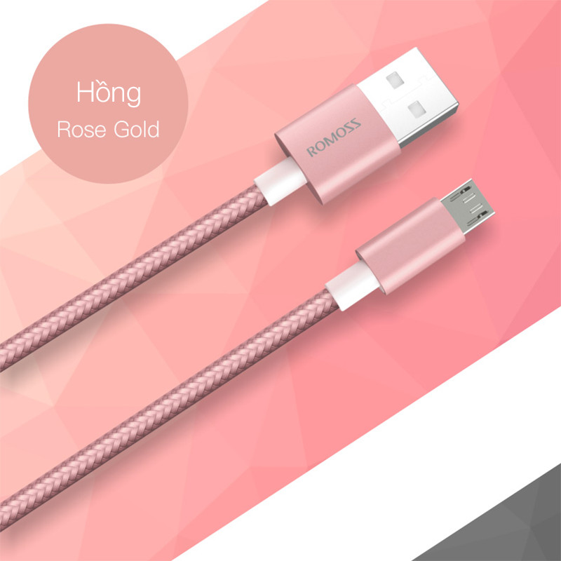 Cáp sạc nhanh micro USB bọc Nylon Romoss dài 1m (Hồng) - Hàng chính hãng