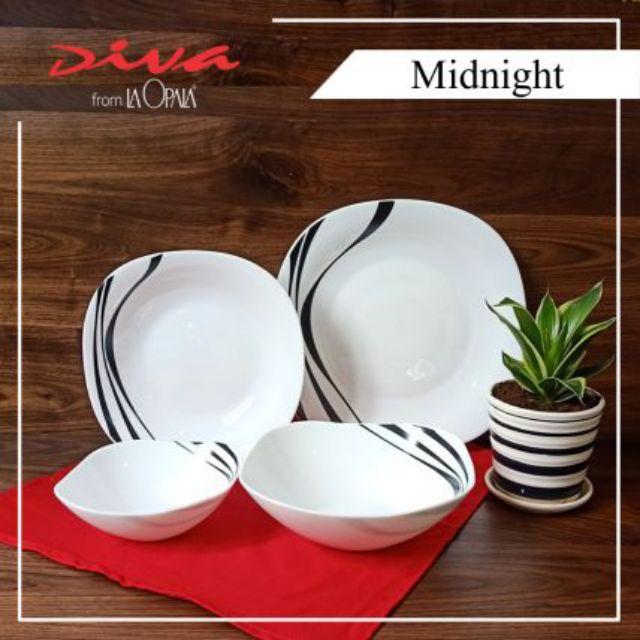 Bộ chén đĩa thủy tinh vuông Midnight 14 món hoạ tiết hoa văn sang trọng, chịu nhiệt cao, thích hợp là quà tặng