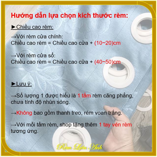 [Rèm may sẵn ô rê] Rèm cửa chính, rèm cửa sổ, ngăn phòng chống nắng, cách nhiệt - Màu xanh họa tiết hoa hồng