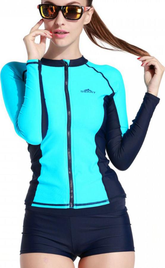 Women's Long-Sleeved Swimsuit Top Split Rashguard Anti-Uv Zipper Snorkeling Surfing clothing Sbart