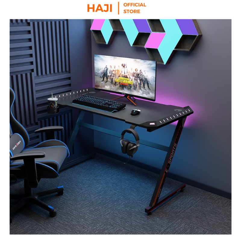 Bàn Gaming chân chữ Z có hệ thống đèn led HAJI, bàn làm việc cỡ lớn khung sắt tĩnh điện chống gỉ C71