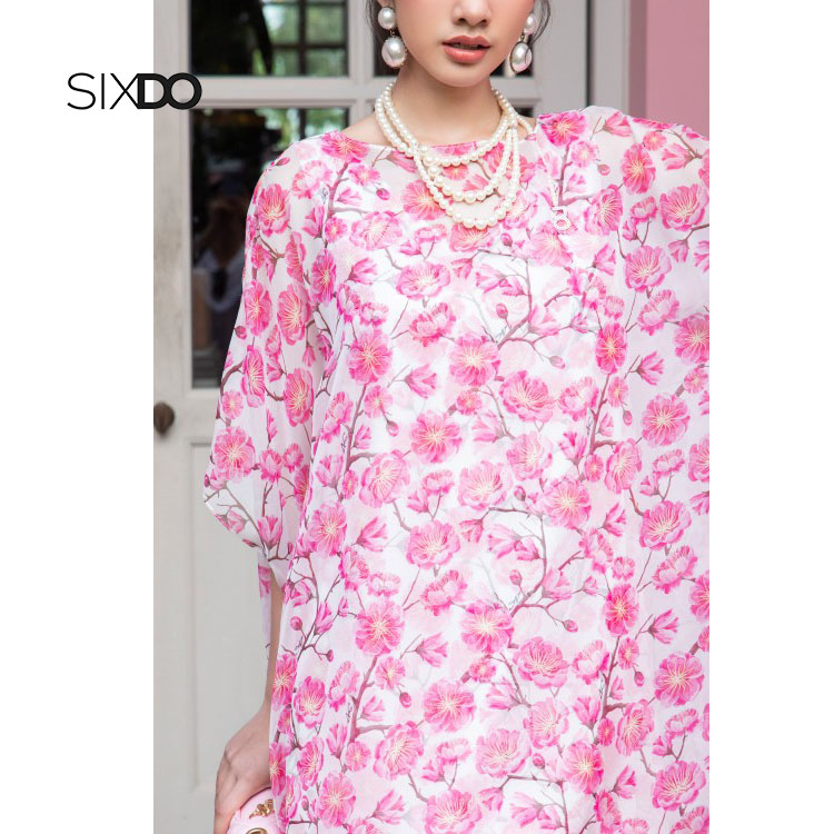 Đầm suông chiffon hoa đào thời trang nữ SIXDO