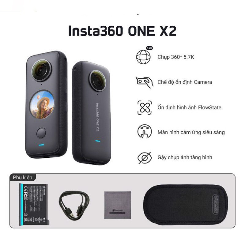 Insta360 One X2 - Camera Hành Trình Quay 360, Độ Phân Giải 5.7K, Tích Hợp AI, Điều Khiển Giọng Nói - Hàng Chính Hãng