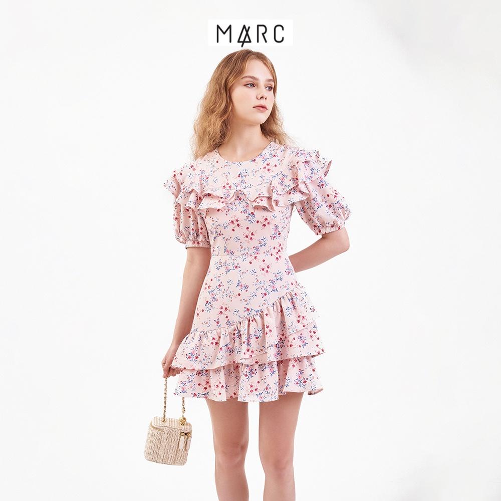 Đầm mini nữ MARC FASHION tay phồng cổ tròn phối bèo FASH061522