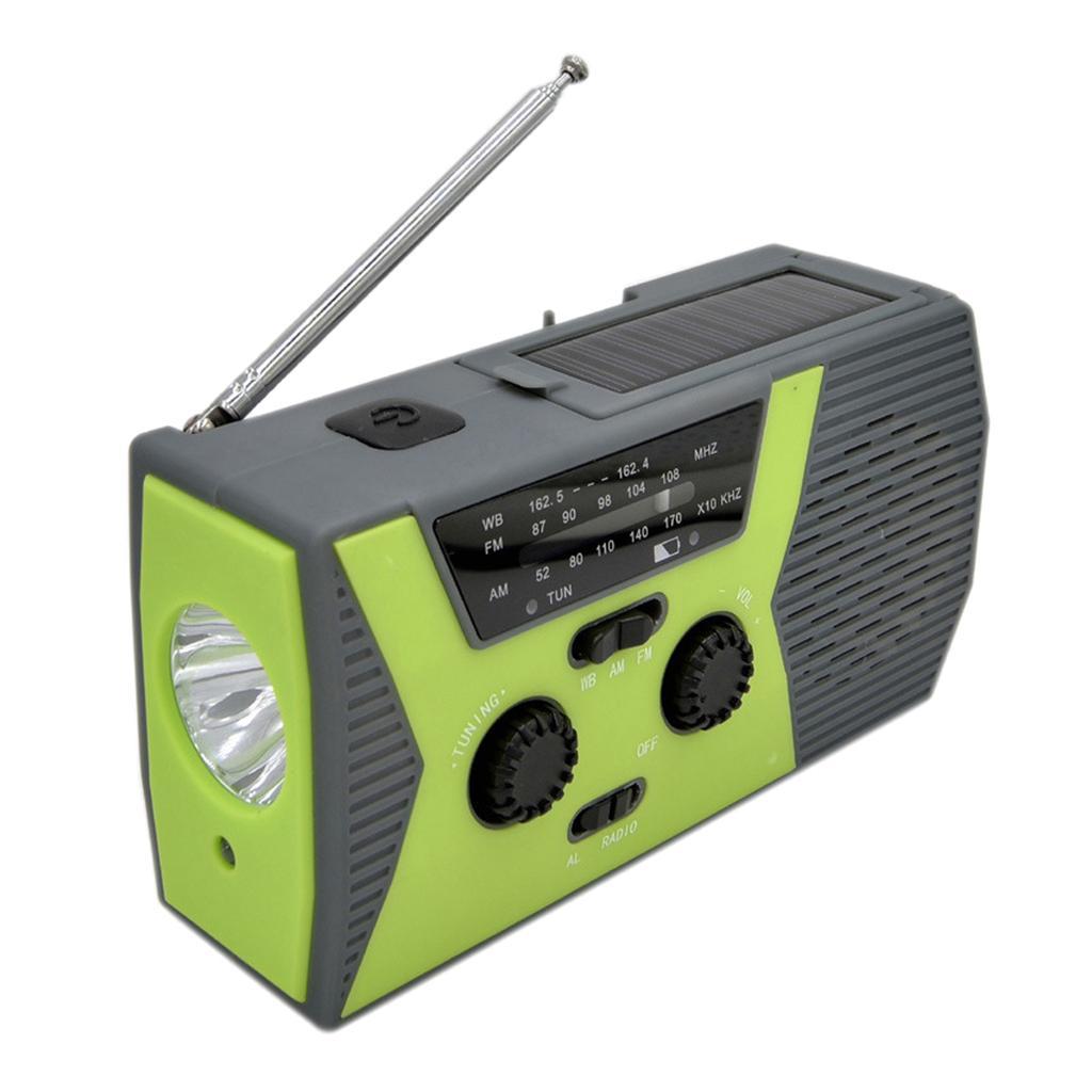 Multi-functional Solar Hand Crank  Weather Radio Flashlight Green