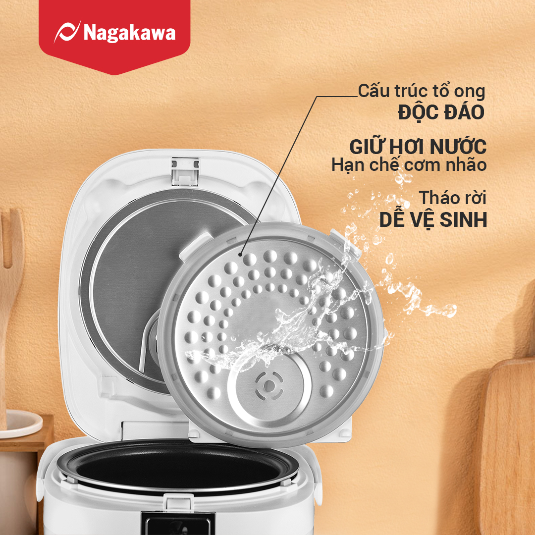 Nồi cơm điện cao tần Nagakawa NAG0140 (1.2L) - 12 chế độ nấu - Giảm tinh bột - Hàng chính hãng