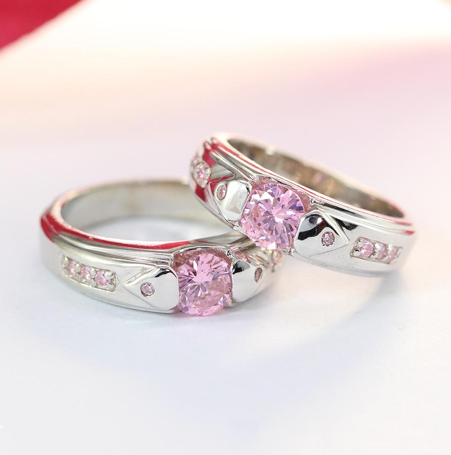 Nhẫn đôi bạc đính đá theo mệnh ND0280 hồng