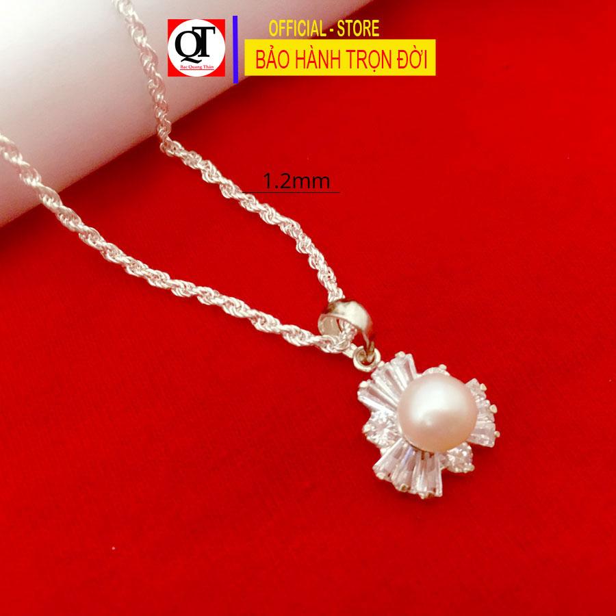 Dây chuyền nữ bạc ta kiểu lụa xoắn mặt dây ngọc size 4ly đính đá zircon cao cấp trang sức Bạc Quang Thản- KQTBTS23C