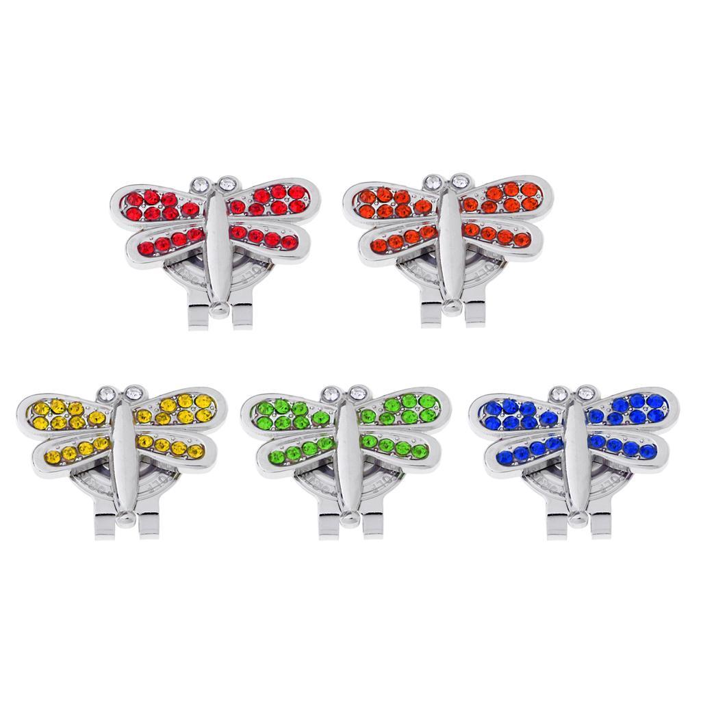 Alloy Golf Crystal Hat Cap Clip with Magnetic Detachable Ball Marker Crystal Dragonfly Shape for Ladies