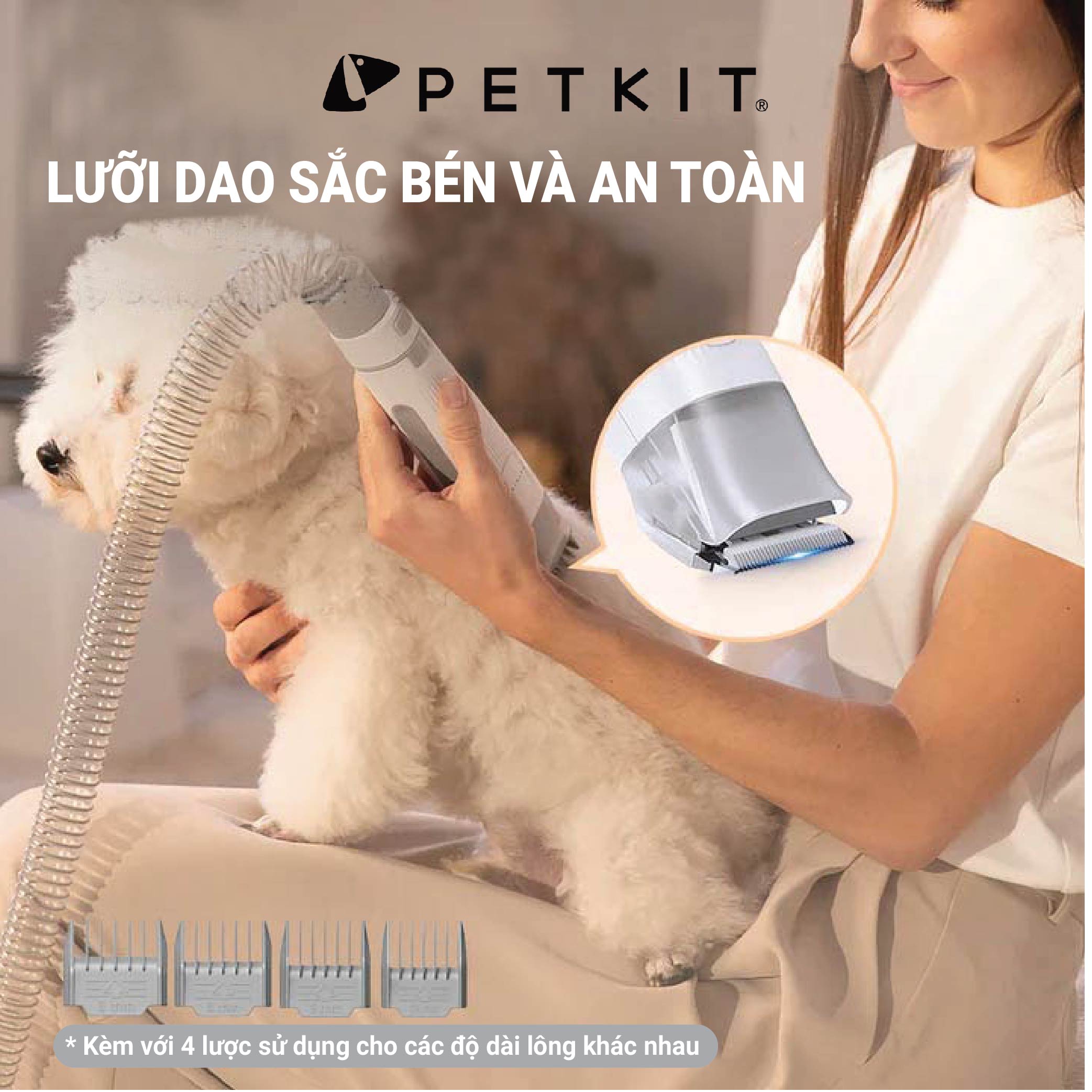 Máy Cắt, Tỉa, Hút Lông Chó Mèo Petkit 5 Công Dụng