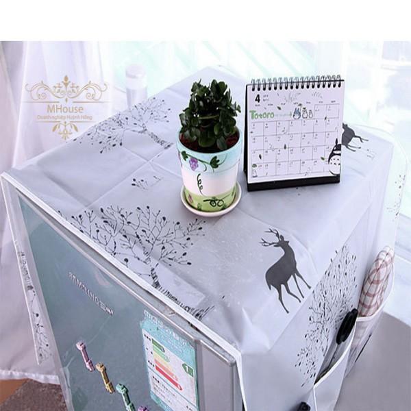 Tấm phủ tủ lạnh, máy giặt, lò vi sóng in hình dễ thương, bảo vệ tủ chống bụi bẩn, chống thấm nước có túi bên hông đựng đồ tiện lợi - giao mẫu ngẫu nhiên - GDHN Loại Tốt